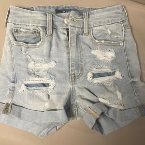 NWOT Aero High Rise Curvy Midi Distressed Denim Cuffed Shorts Aéropostale